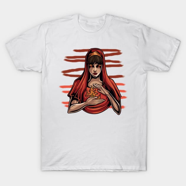 Red woman with fire hands T-Shirt by nsmar4211